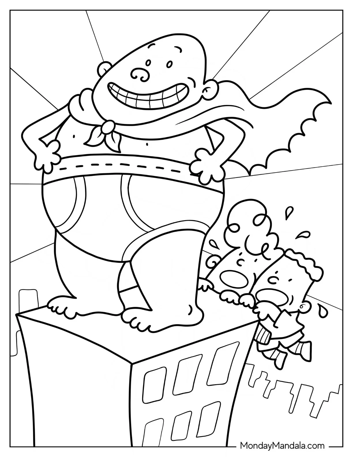 Captain Underpants Coloring Page With George And Harold On Edge Of Building coloring page
