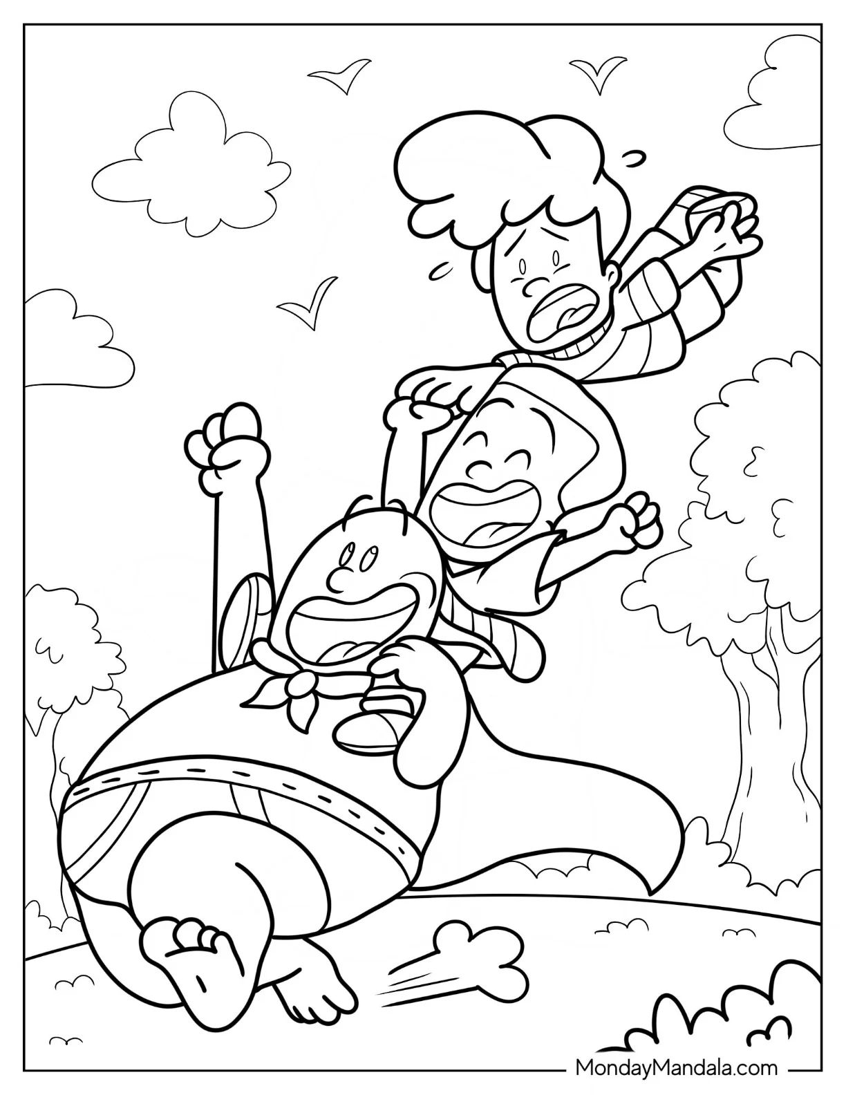 Harold And George Riding On Captain Underpants Coloring Page Shoulders coloring page