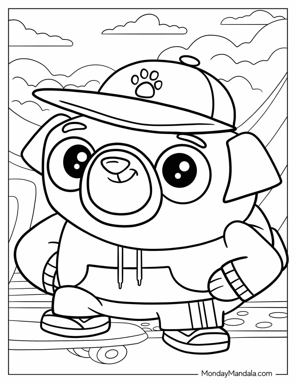 Chip In A Cap And Hoodie Coloring Sheet For Kids coloring page