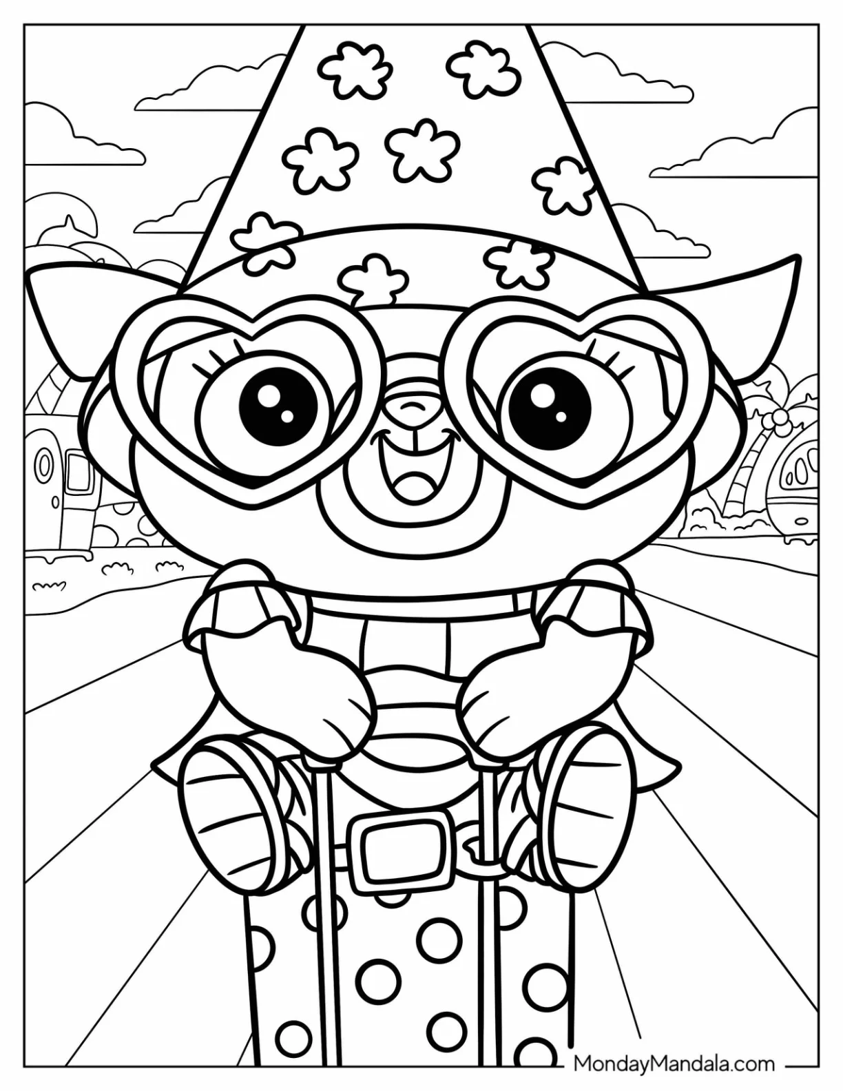 Chip Wearing Heart Sunglasses And Wizard Hat Coloring Page coloring page