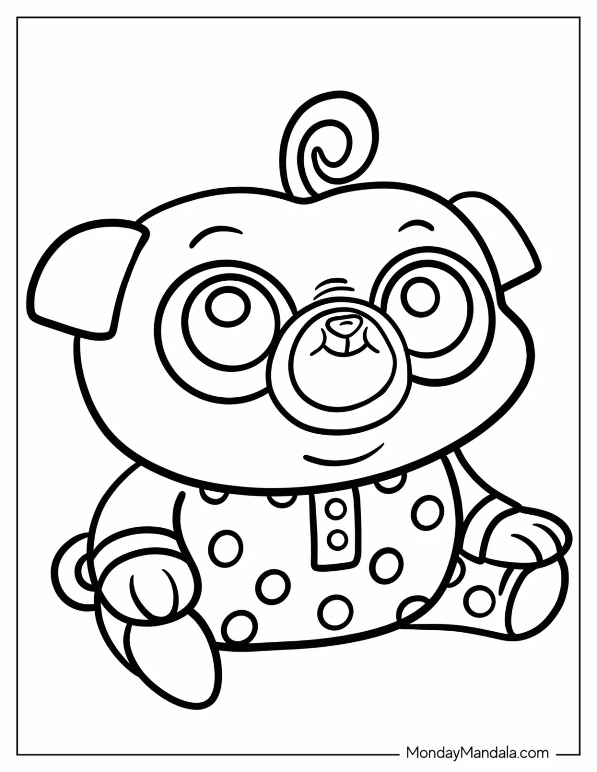 Kawaii Baby Chip In Polka Dot Pajama Coloring Sheet For Preschoolers coloring page