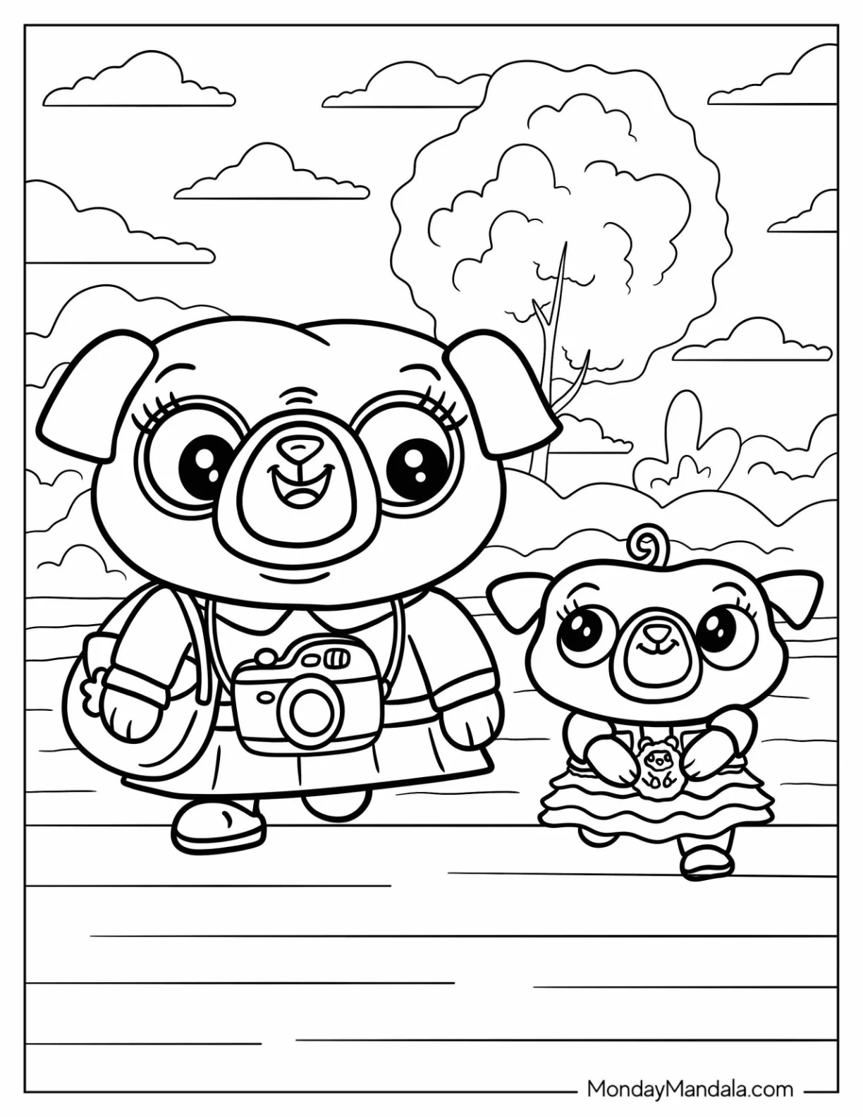 Little Momma Pug with Chip coloring page