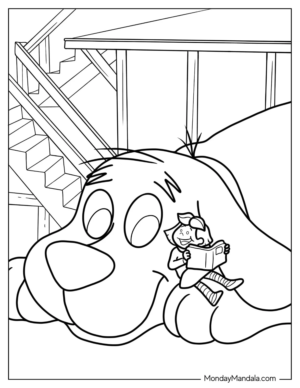 Elizabeth Reading To Clifford coloring page