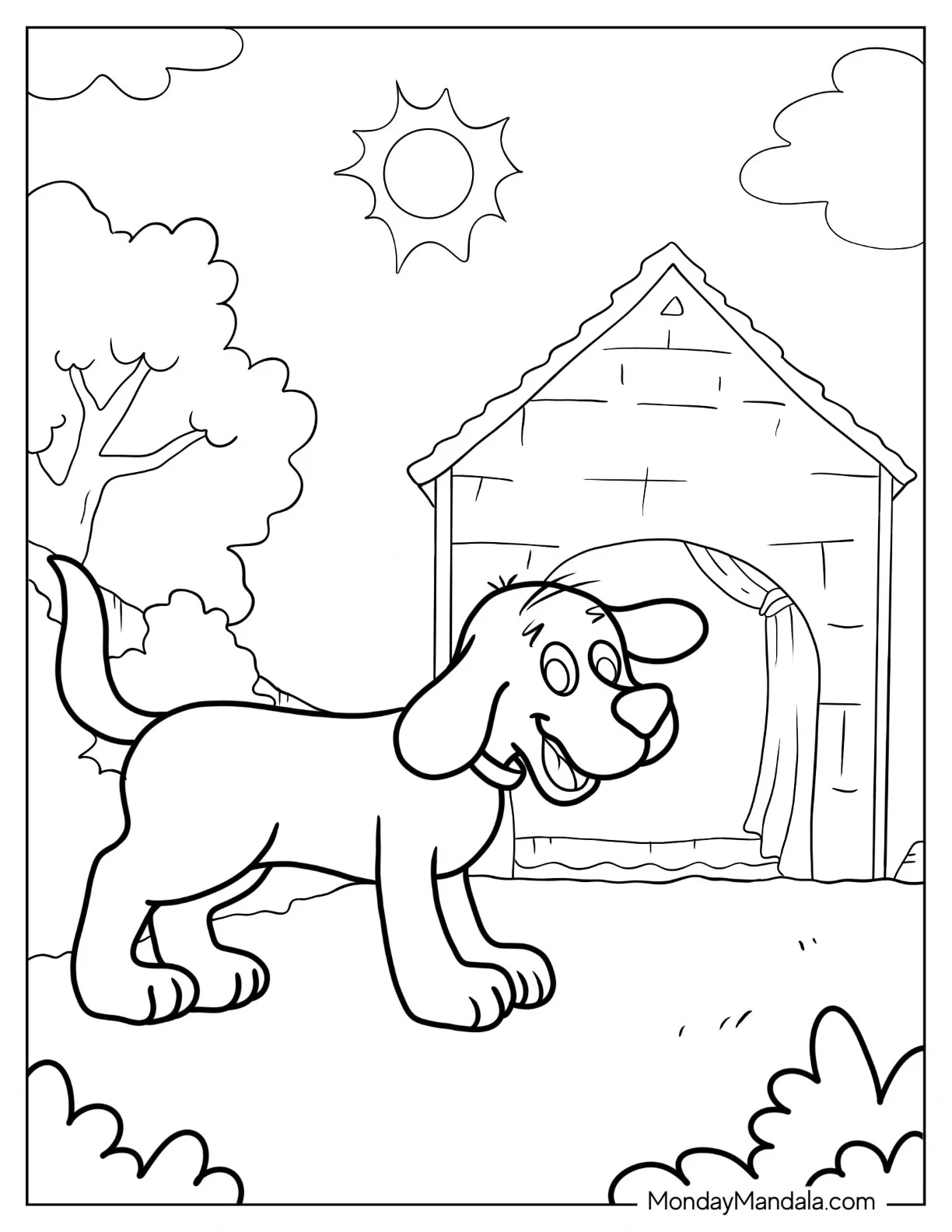 Puppy Clifford In Front Of Dog House coloring page