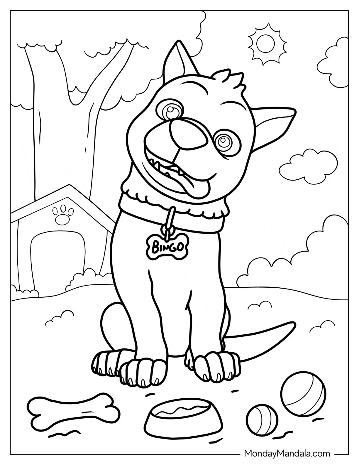 CoComelon Coloring Page of Bingo In Front Of Dog House coloring page