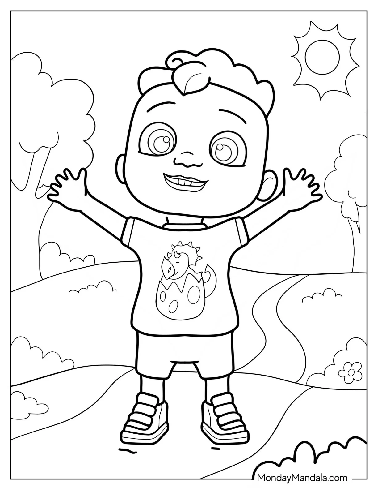 CoComelon Coloring Page of Cody With Arms Up coloring page
