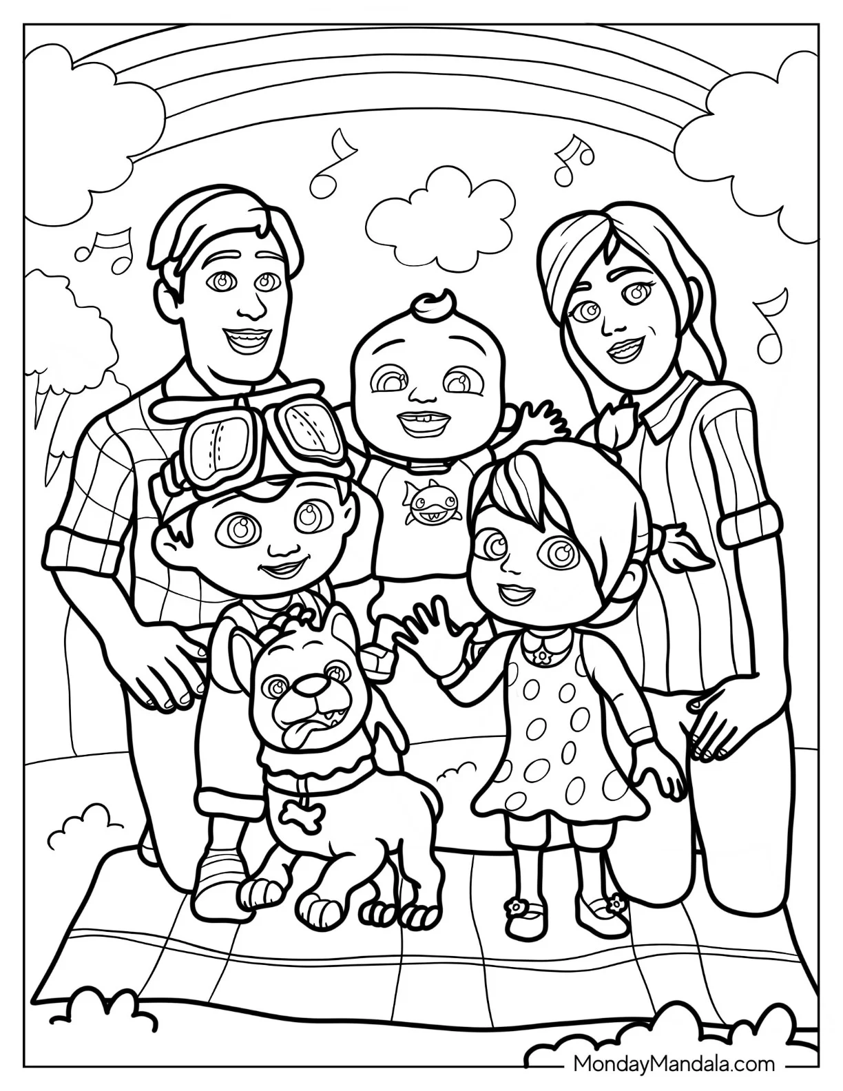 CoComelon Coloring Page of Dan, Lovelle, TomTom, Yoyo, And JJ coloring page