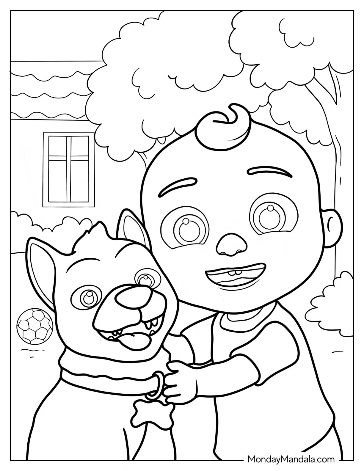 CoComelon Coloring Page of Detailed JJ Holding Bingo coloring page
