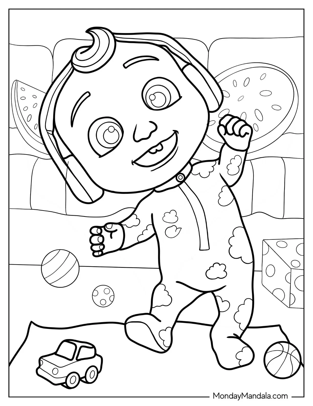 CoComelon Coloring Page of JJ Dancing With Headphones On coloring page