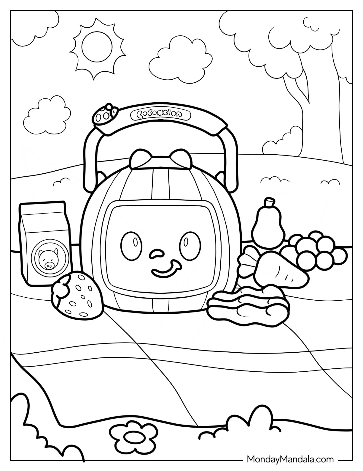 CoComelon Coloring Page of Lunch Box During Picnic coloring page