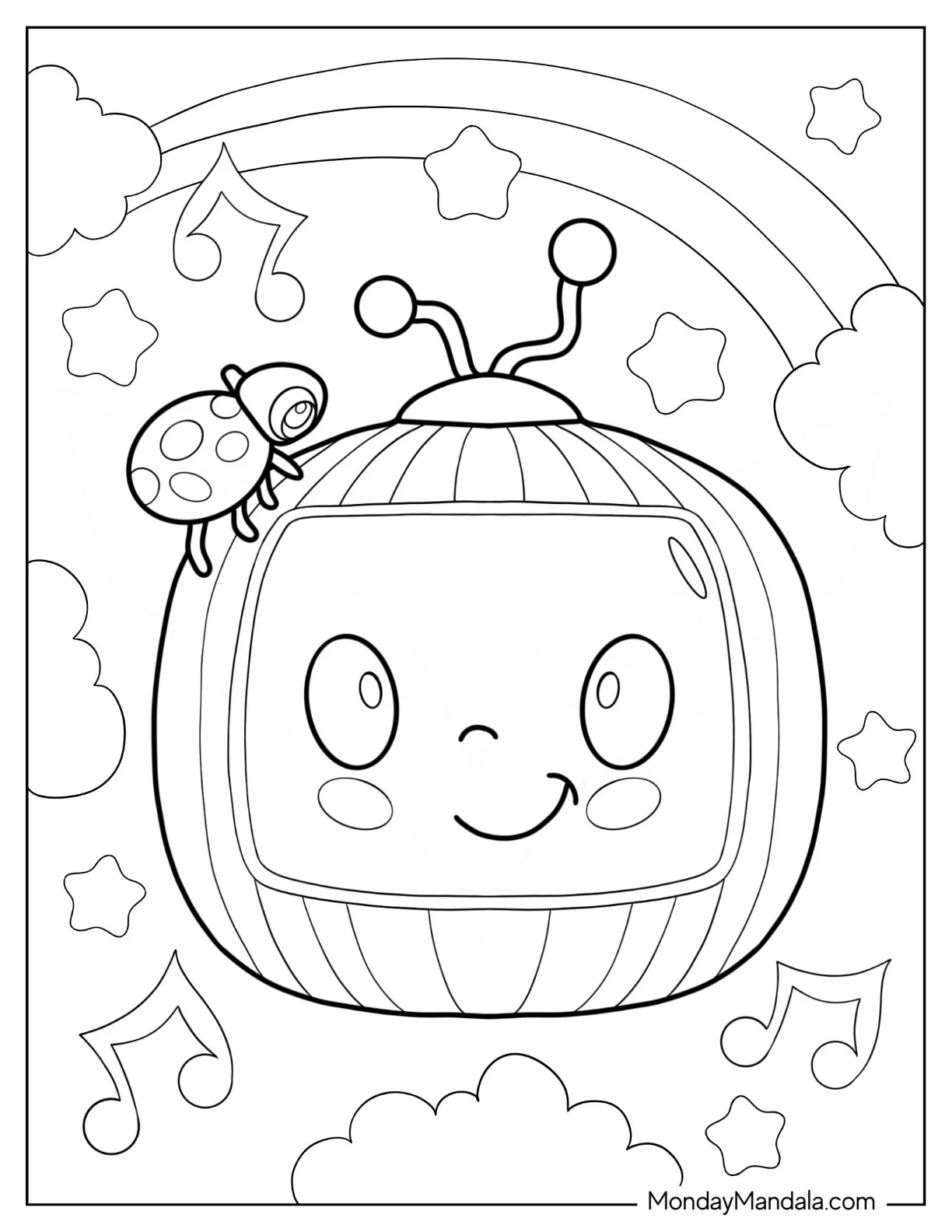 CoComelon Coloring Page of Lunchbox With Ladybug On Top coloring page
