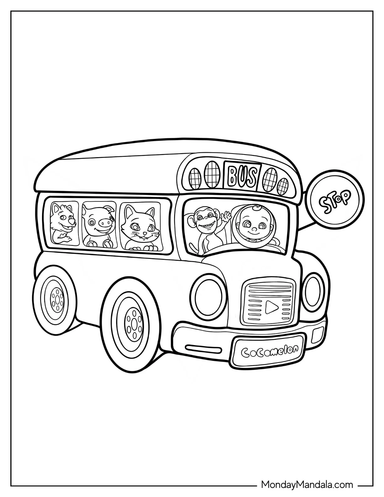 CoComelon Coloring Page of Sing With Me School Bus coloring page