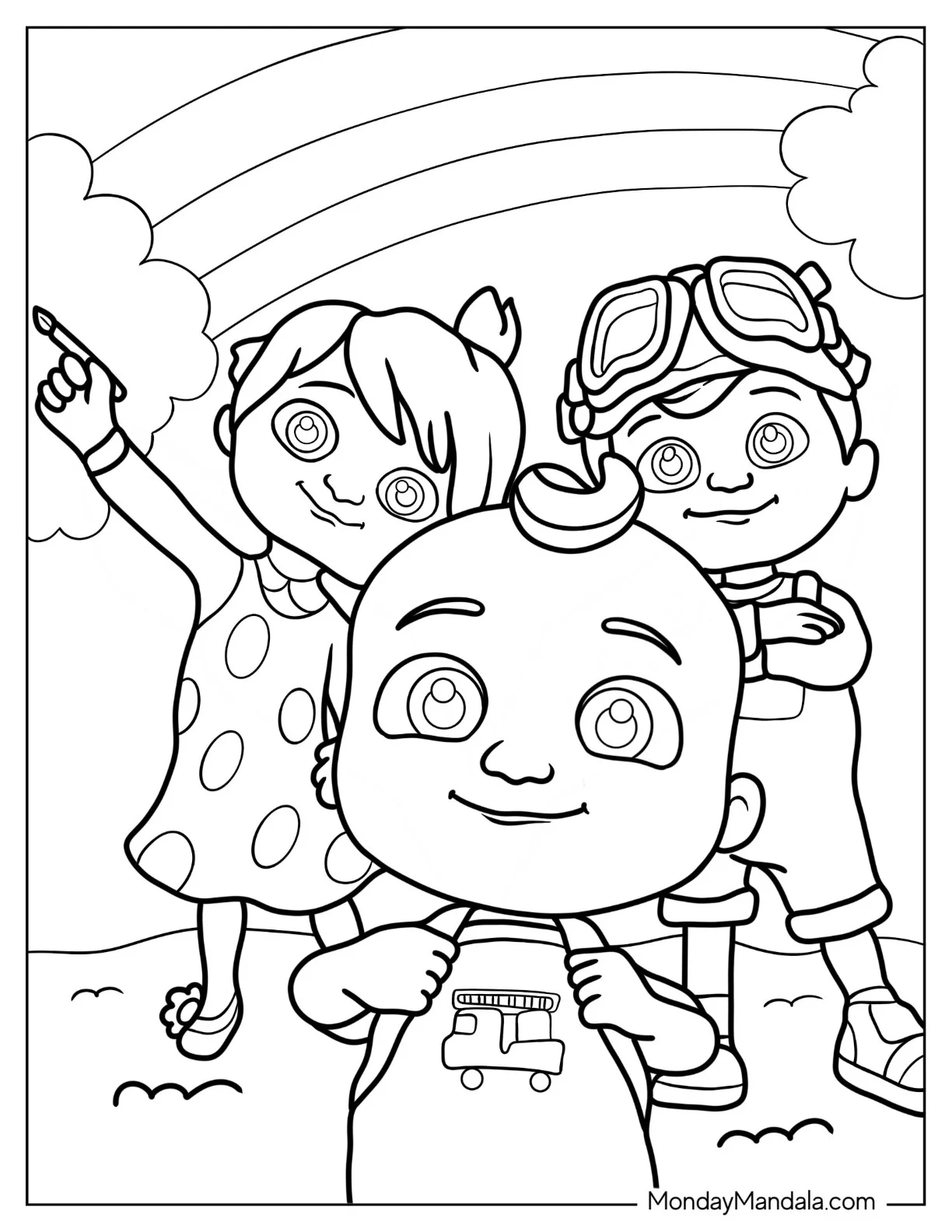 CoComelon Coloring Page of Yoyo, JJ, And TomTom coloring page