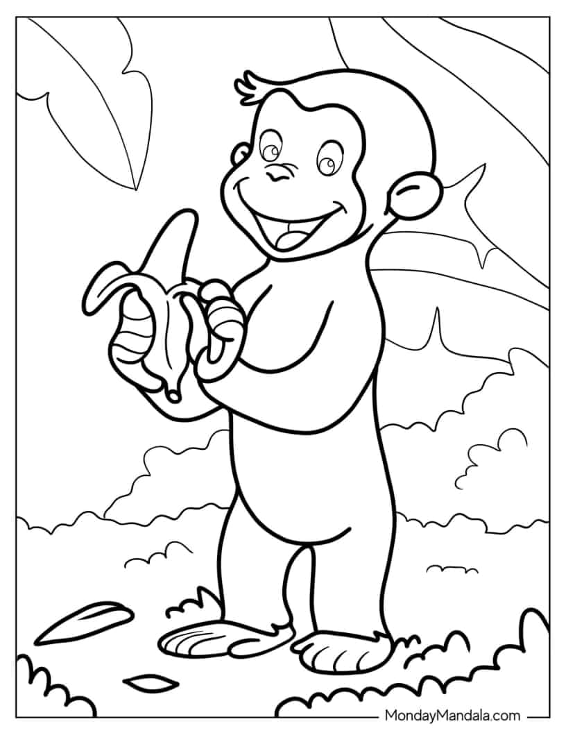 Curious George Eating a Banana To Color coloring page