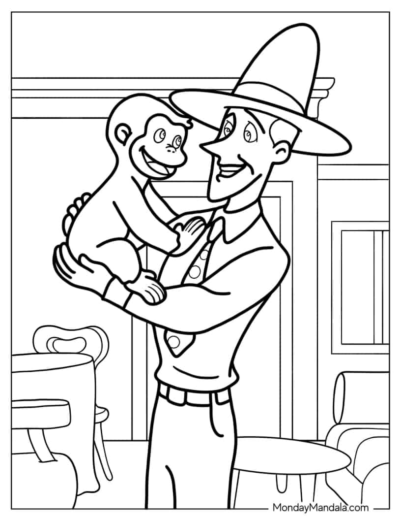 Man In The Yellow Hat With Curious George coloring page