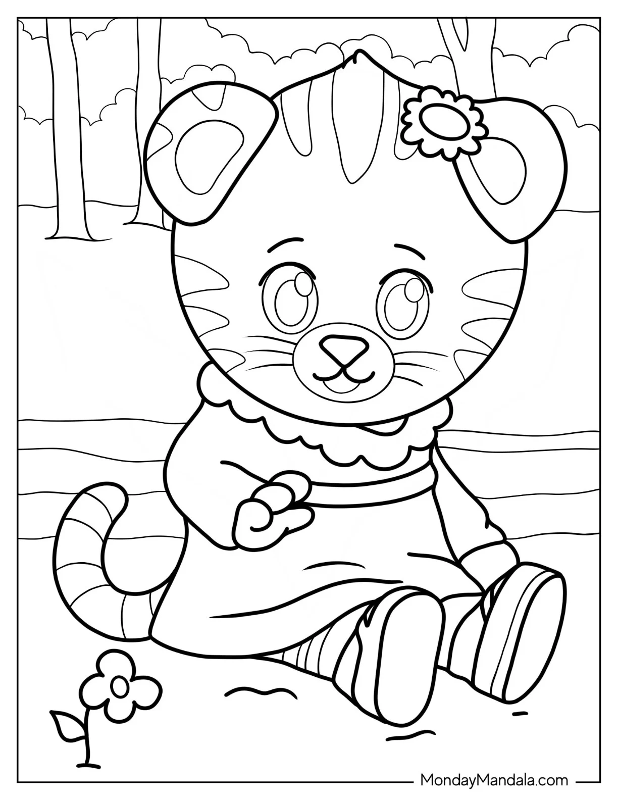 Daniel Tiger Coloring Page of  Cute Margaret Tiger Sitting On Grass coloring page