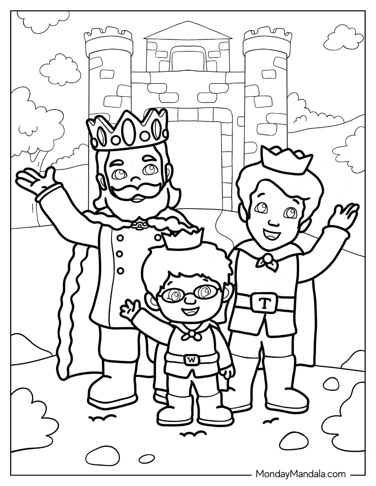 Daniel Tiger Coloring Page of Prince Wednesday With King Friday And Prince Tuesday coloring page — printable line art