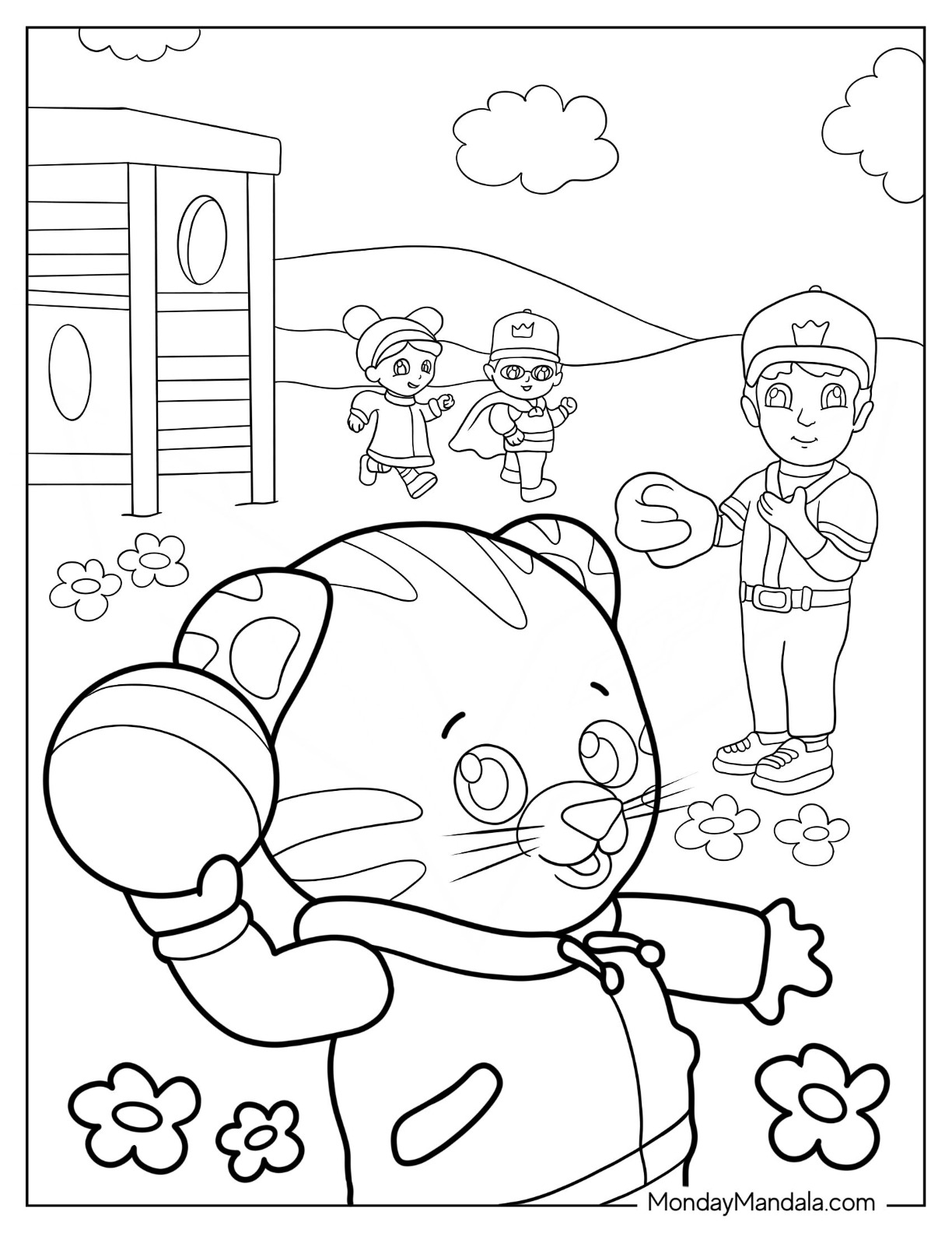 Daniel Tiger Coloring Page Playing Baseball coloring page — printable line art