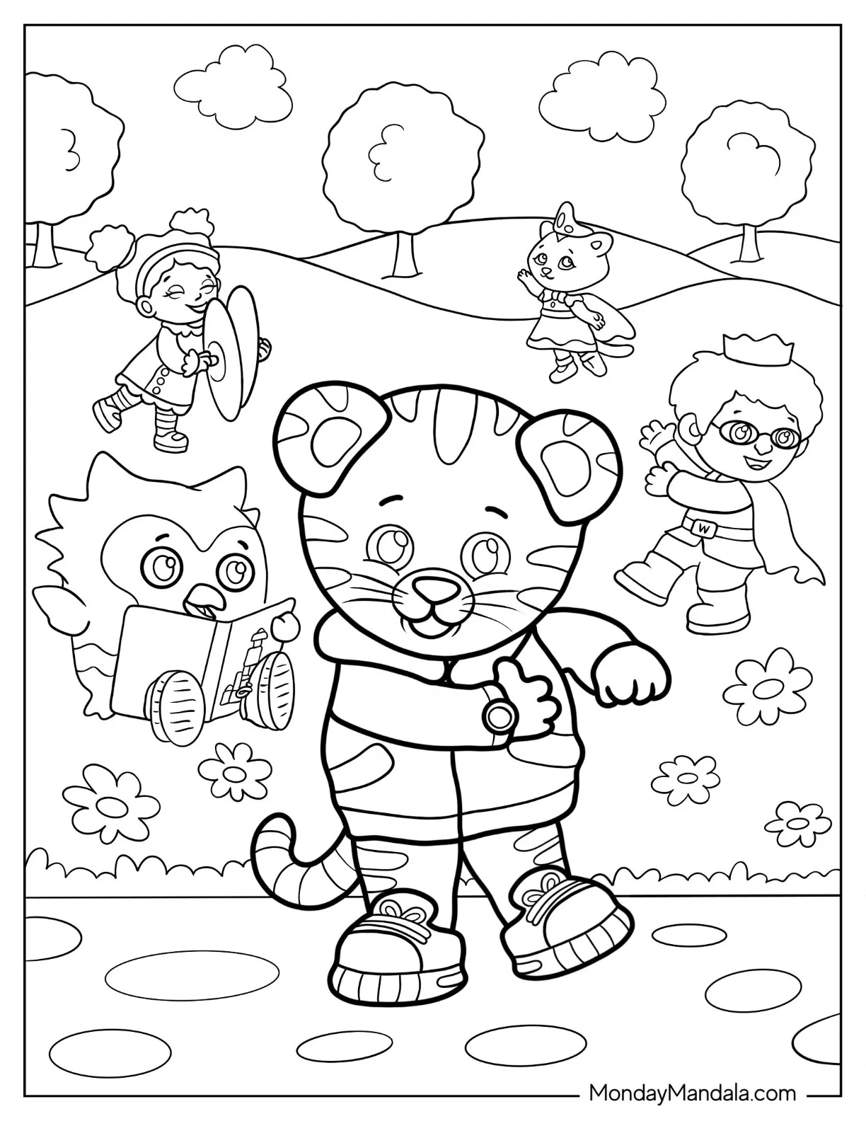 Daniel Tiger Coloring Page Playing With Friends Outdoors coloring page