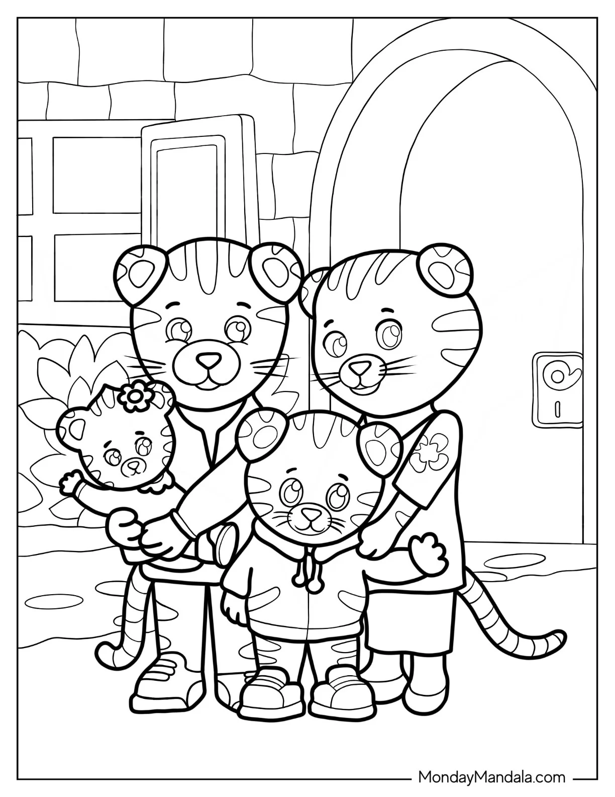 Daniel Tiger Coloring Page With Family In Front Of House coloring page