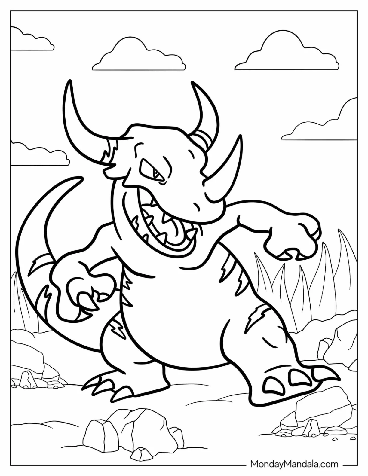 Digimon Coloring Page Of Angry Greymon For Kids coloring page