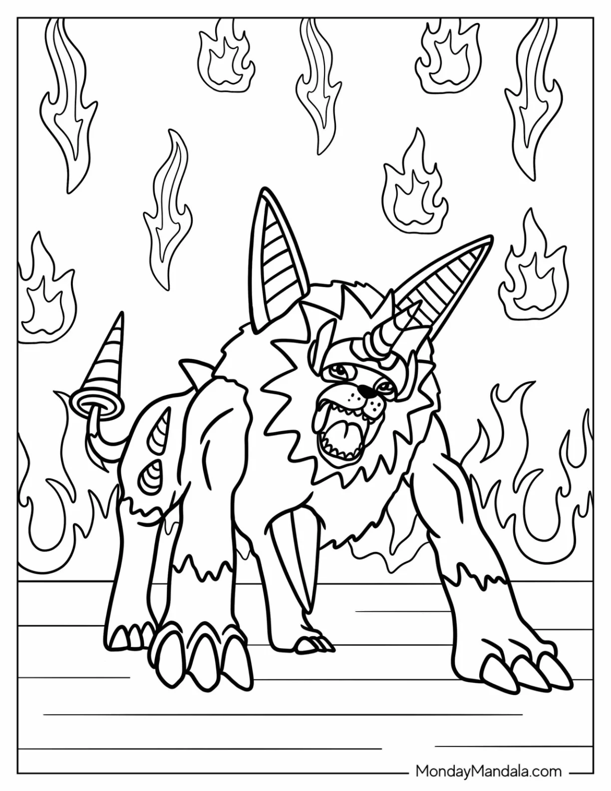 Digimon Coloring Page Of Dorulumon Roaring With Flames coloring page