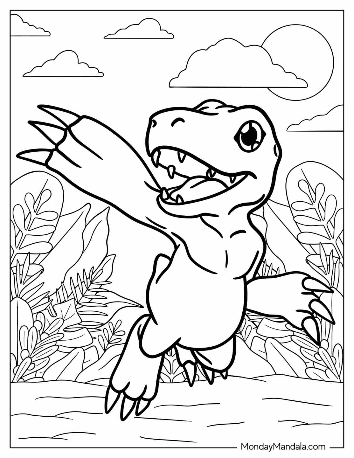 Digimon Coloring Page Of Kawaii Agumon Reaching Up coloring page