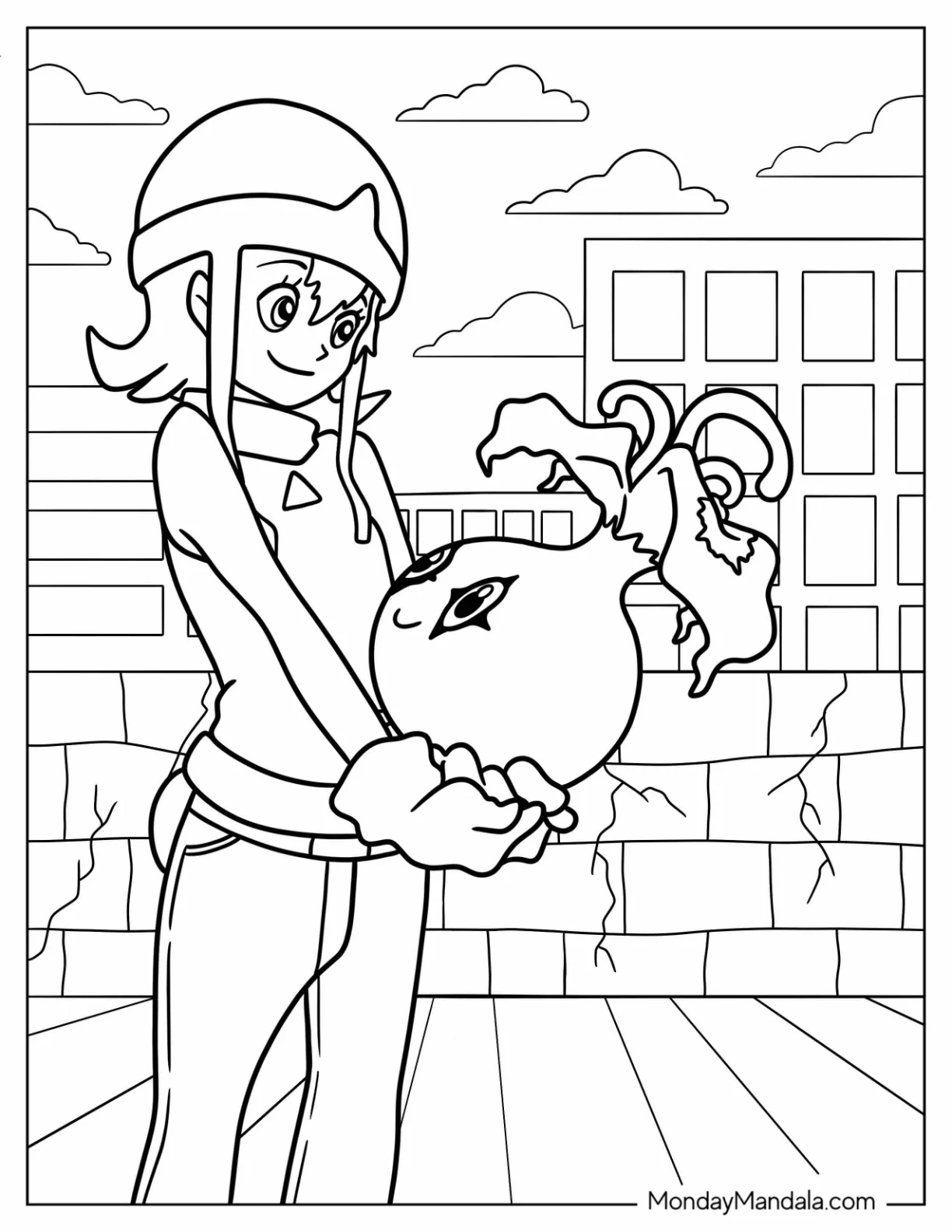 Digimon Coloring Page Of Sora Takenouchi Holding Yokomon coloring page