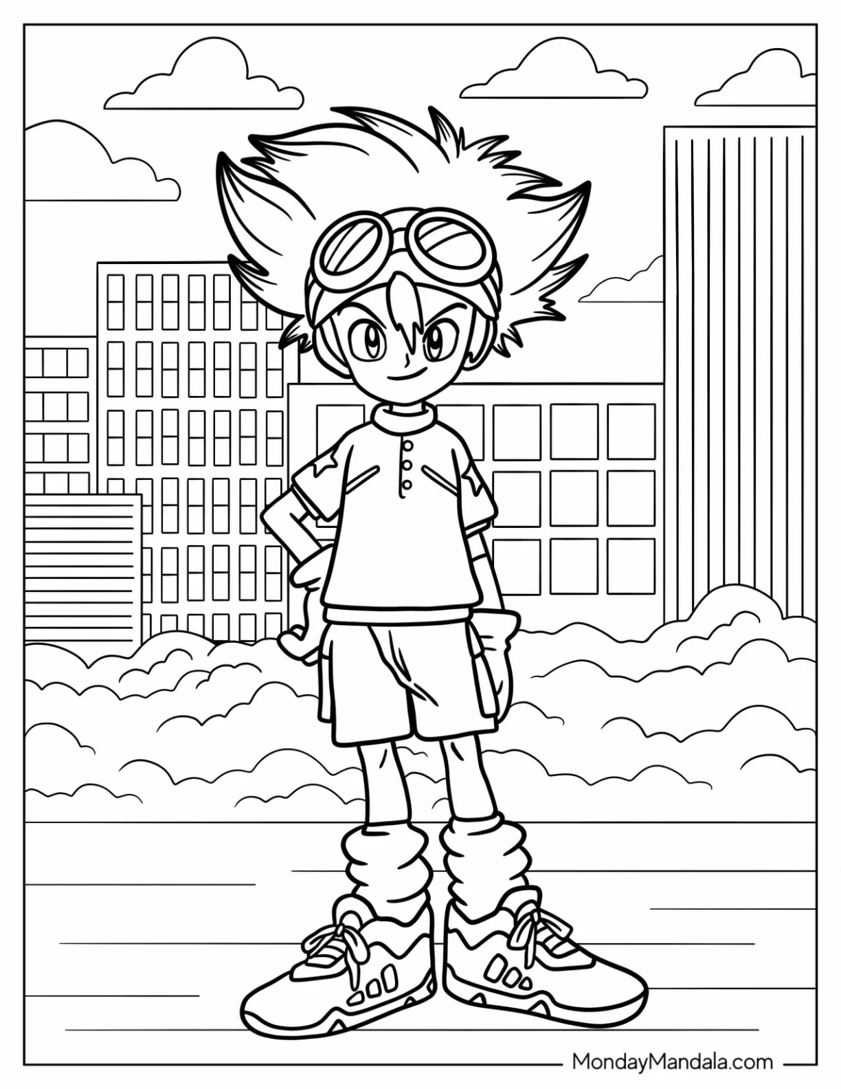 Digimon Coloring Page Of Tai Kamiya Standing In City coloring page