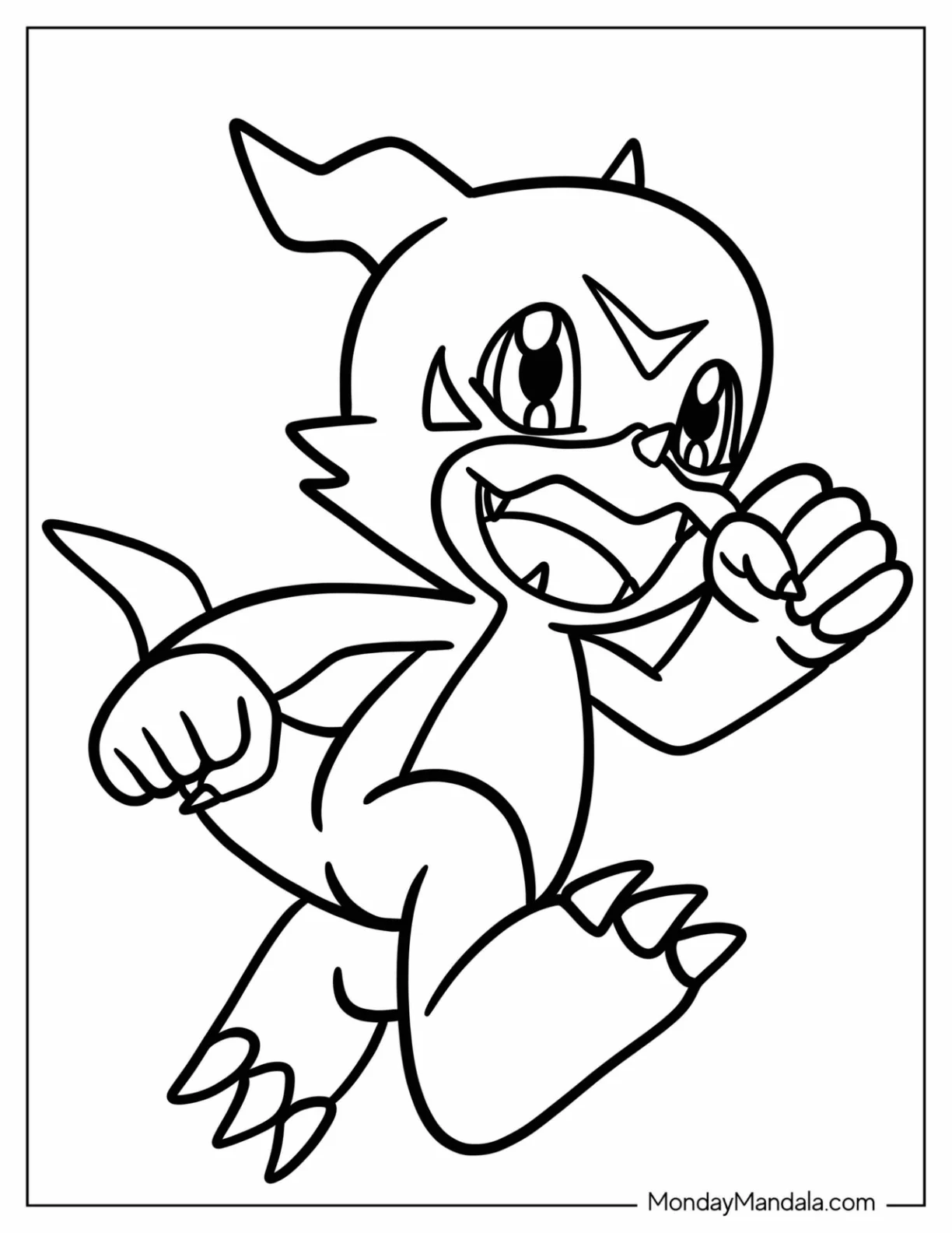 Digimon Coloring Page Of Veemon Happily Running For Kids coloring page