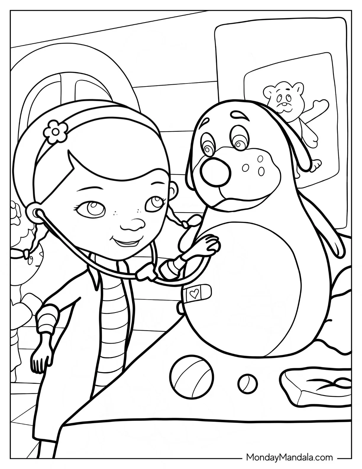 Doc McStuffins Coloring Page Listening To Boppys Heartbeat coloring page