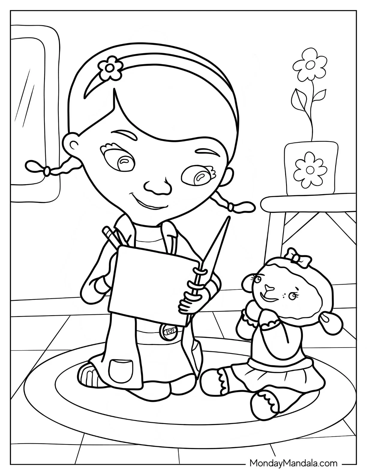 Doc McStuffins Coloring Page Of Doc McStuffins Writing Prescription For Lambie coloring page