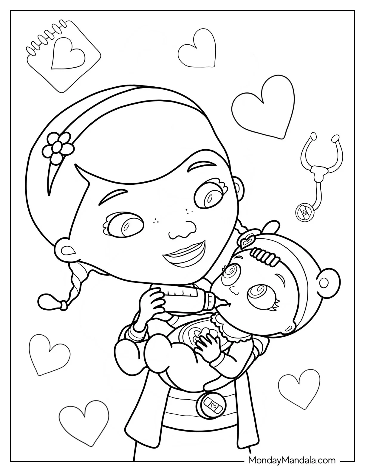 Doc McStuffins Coloring Page Of Feeding Cece McStuffings coloring page