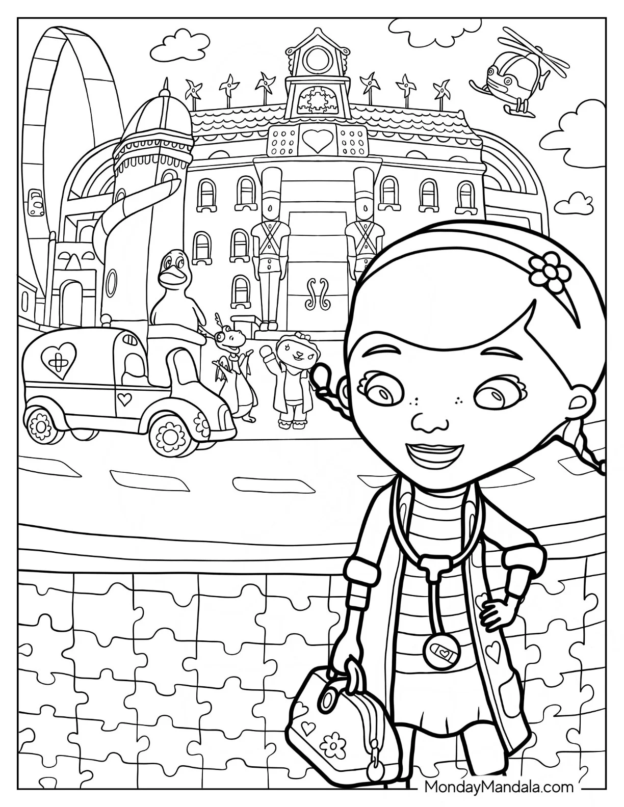 Doc McStuffins Coloring Page Of McStuffinsville coloring page — printable line art