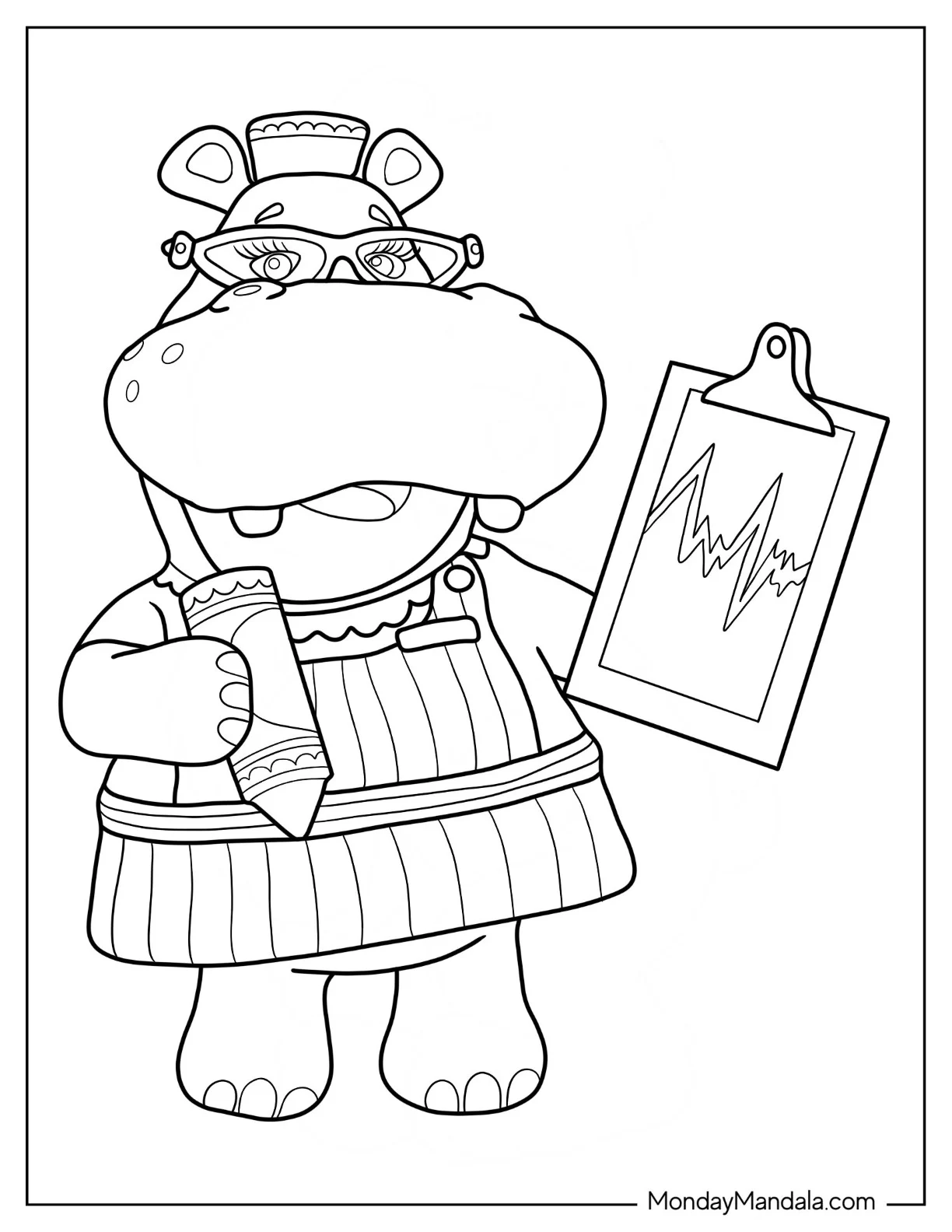 Doc McStuffins Coloring Page Of Nurse Hallie Holding Clipboard And Crayon coloring page