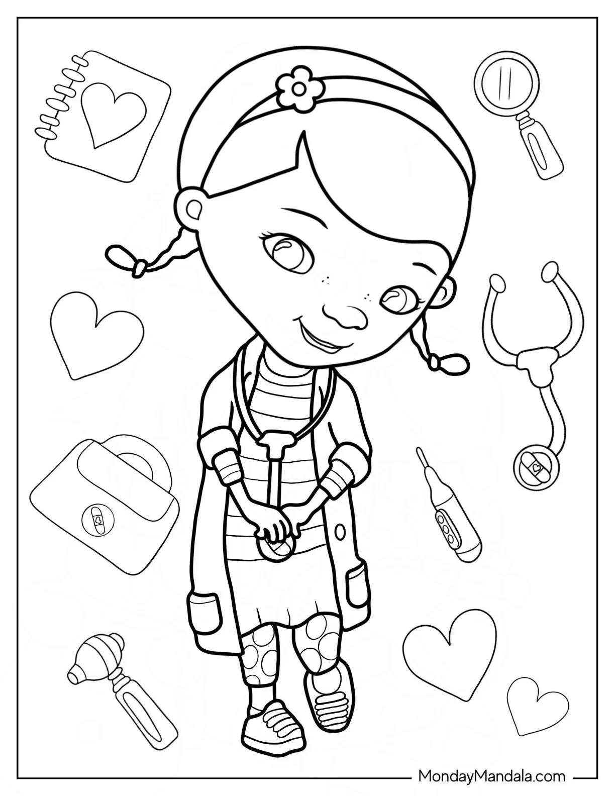 Kawaii Doc McStuffins Coloring Page Wearing Stethoscope coloring page