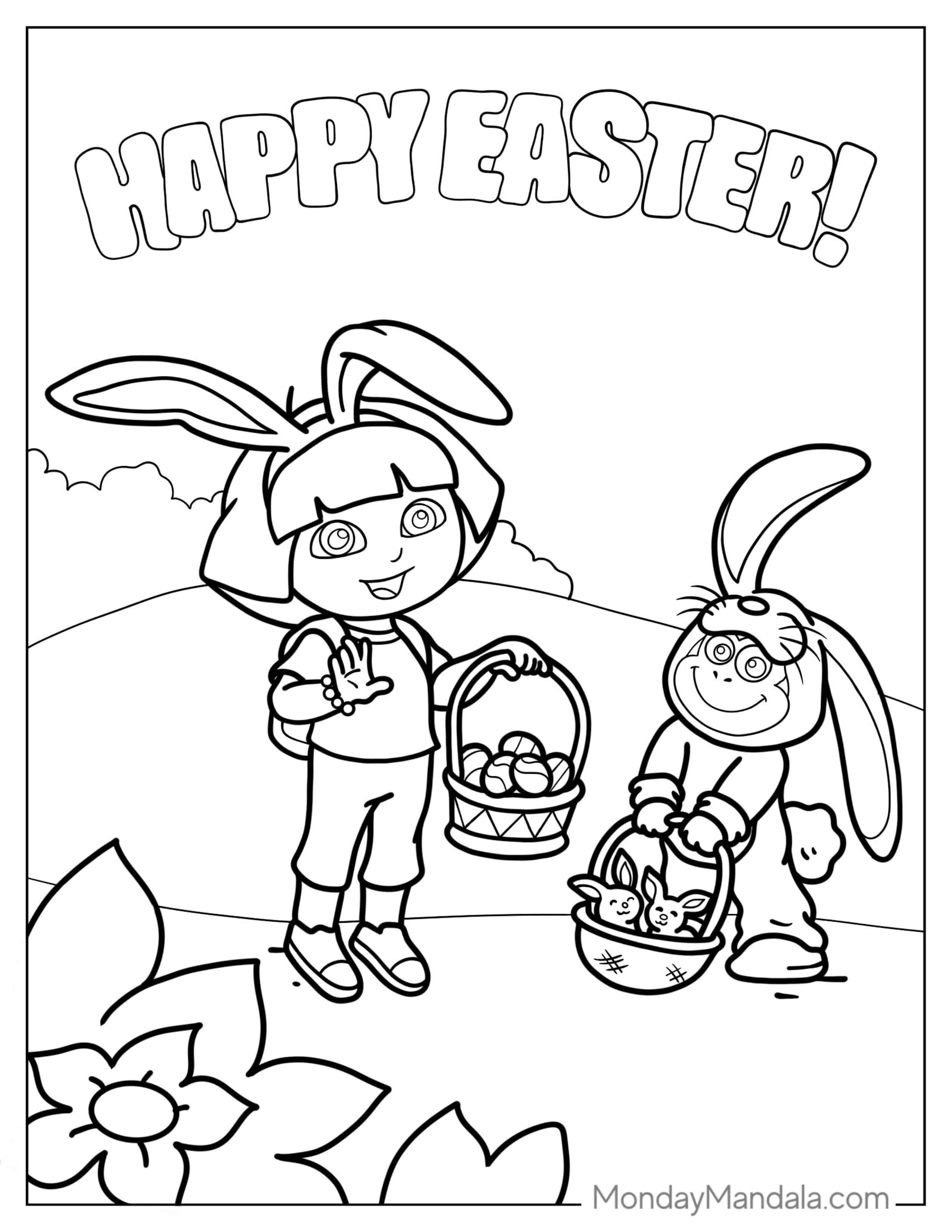 Boots And Dora Dressed Up For Easter To Color coloring page