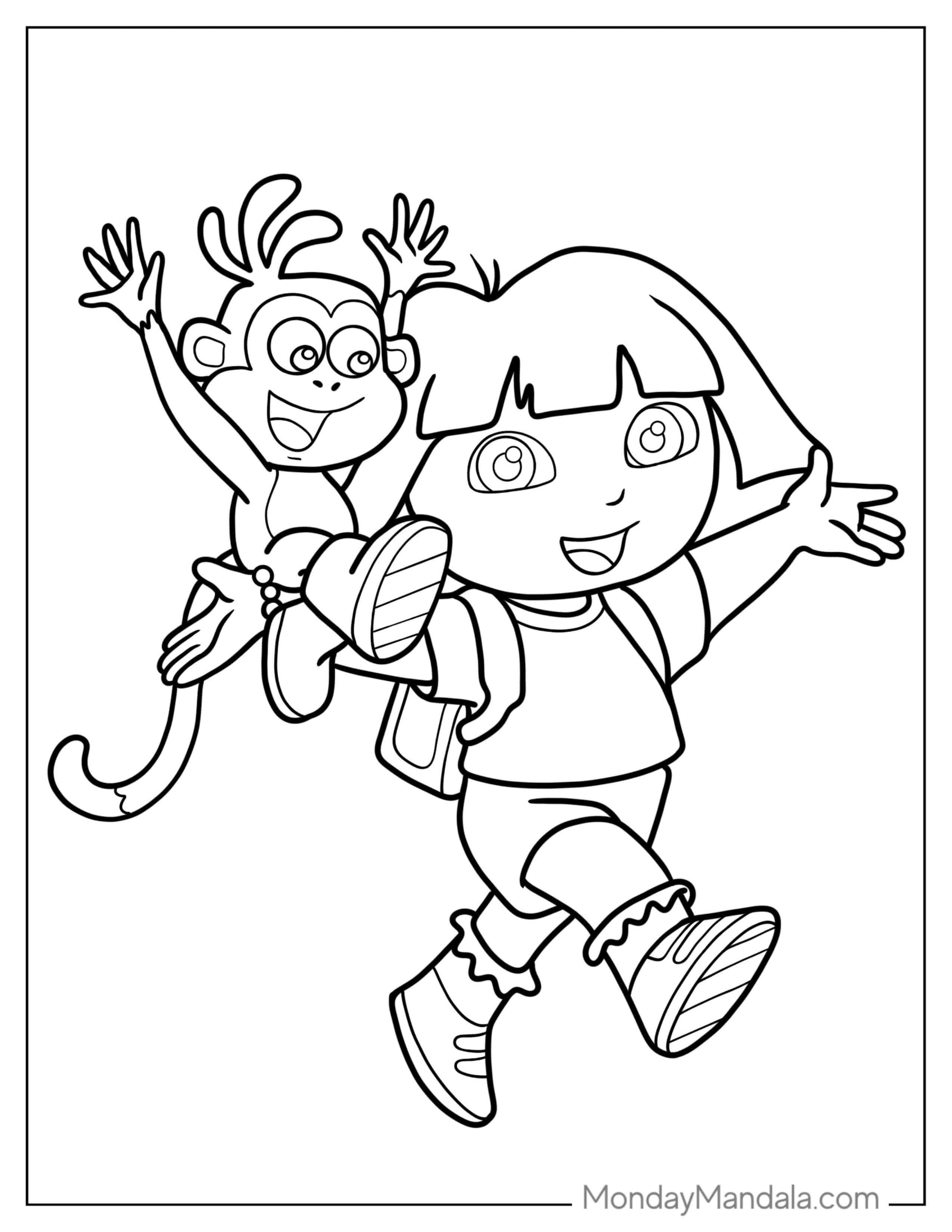 Boots And Dora Having Fun coloring page — printable line art