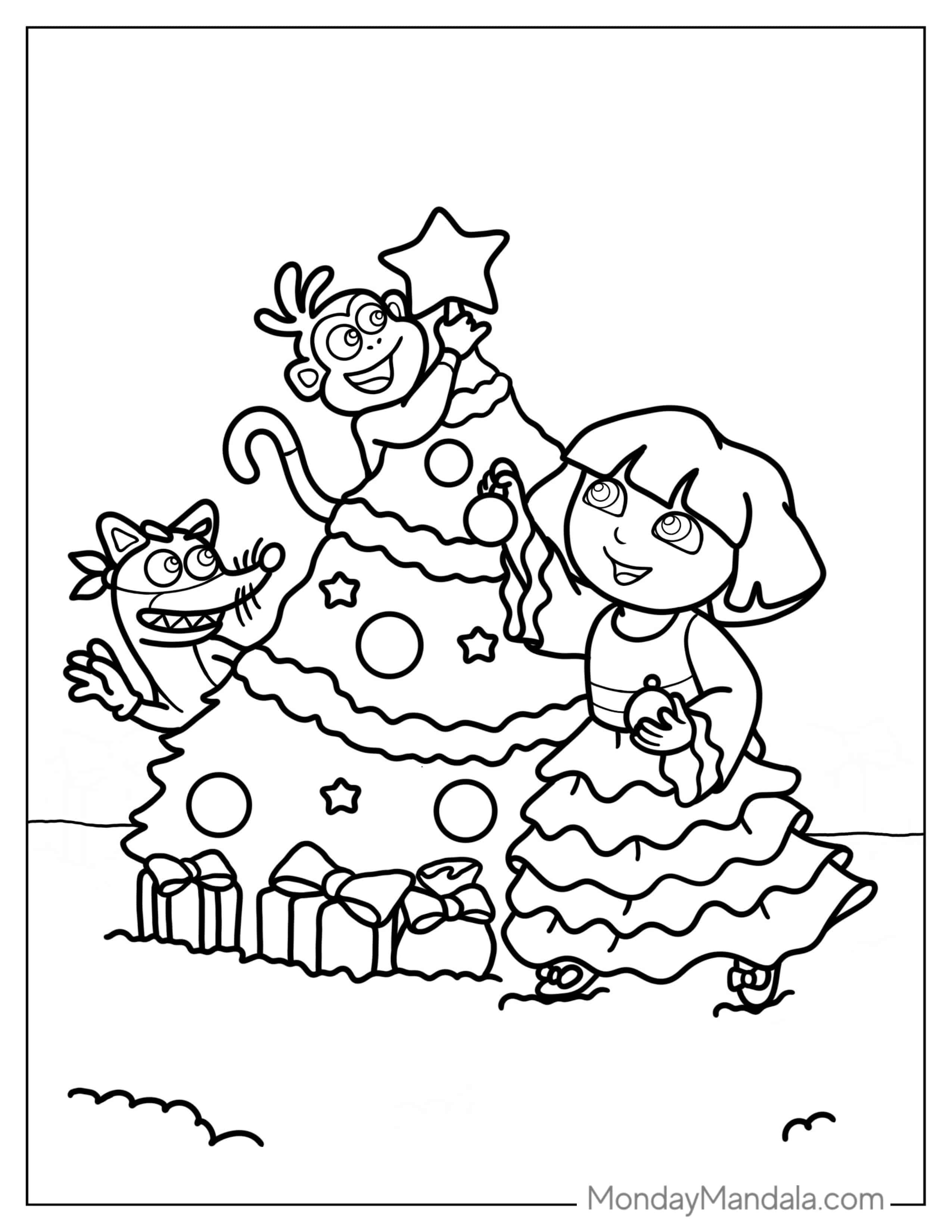 Christmas Themed Dora Coloring Page coloring page