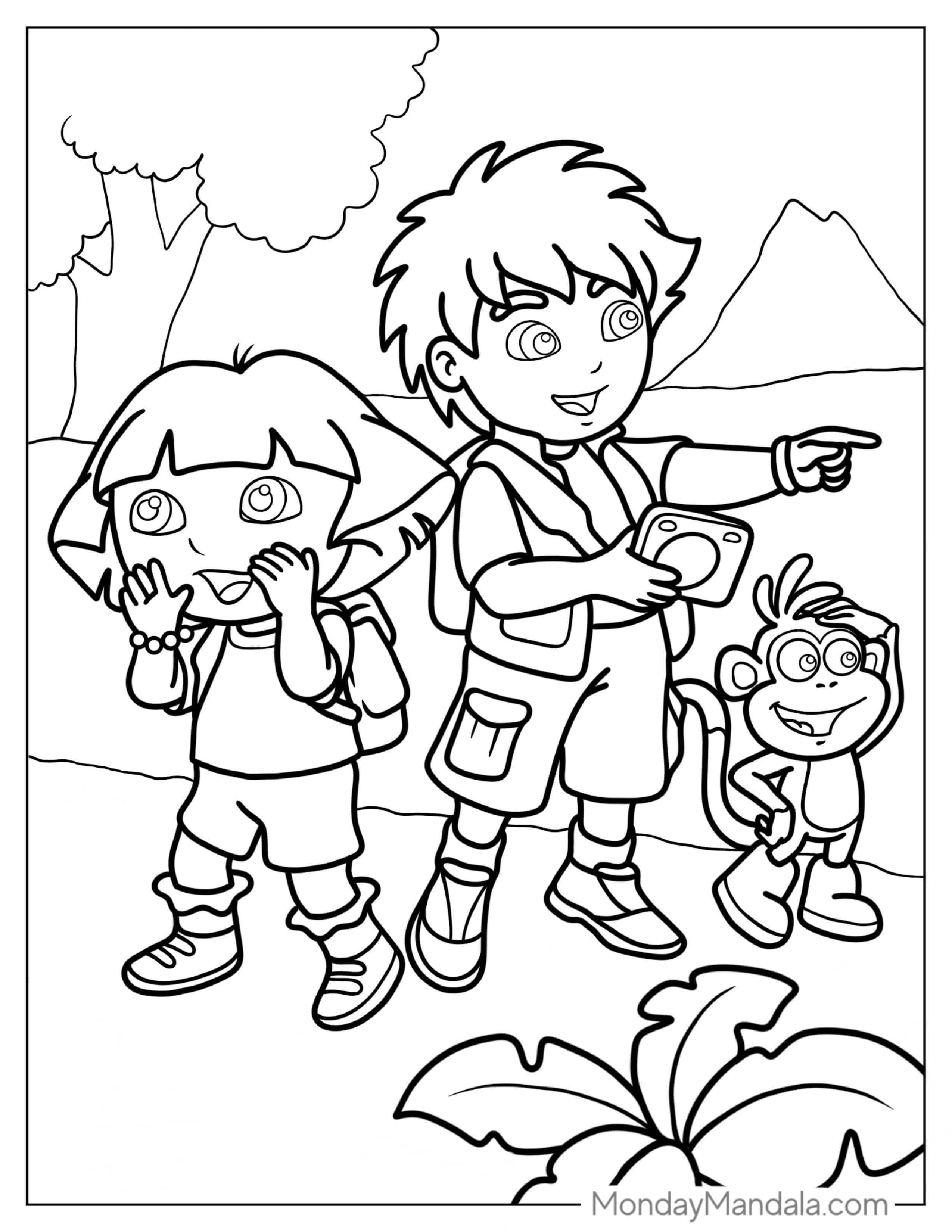 Dora And Friends Exploring In The Forrest coloring page