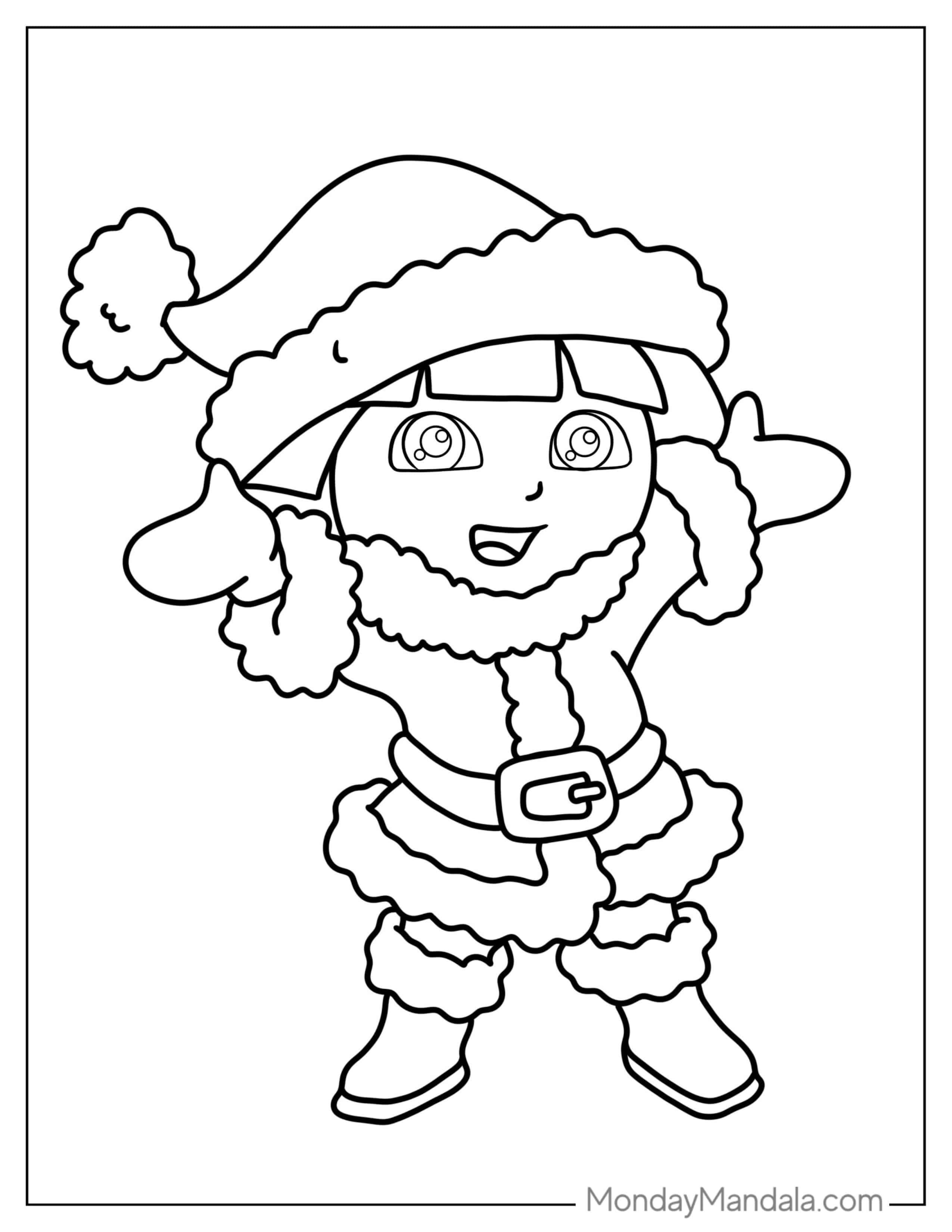 Dora Dressed In a Santa Suit Coloring Page coloring page