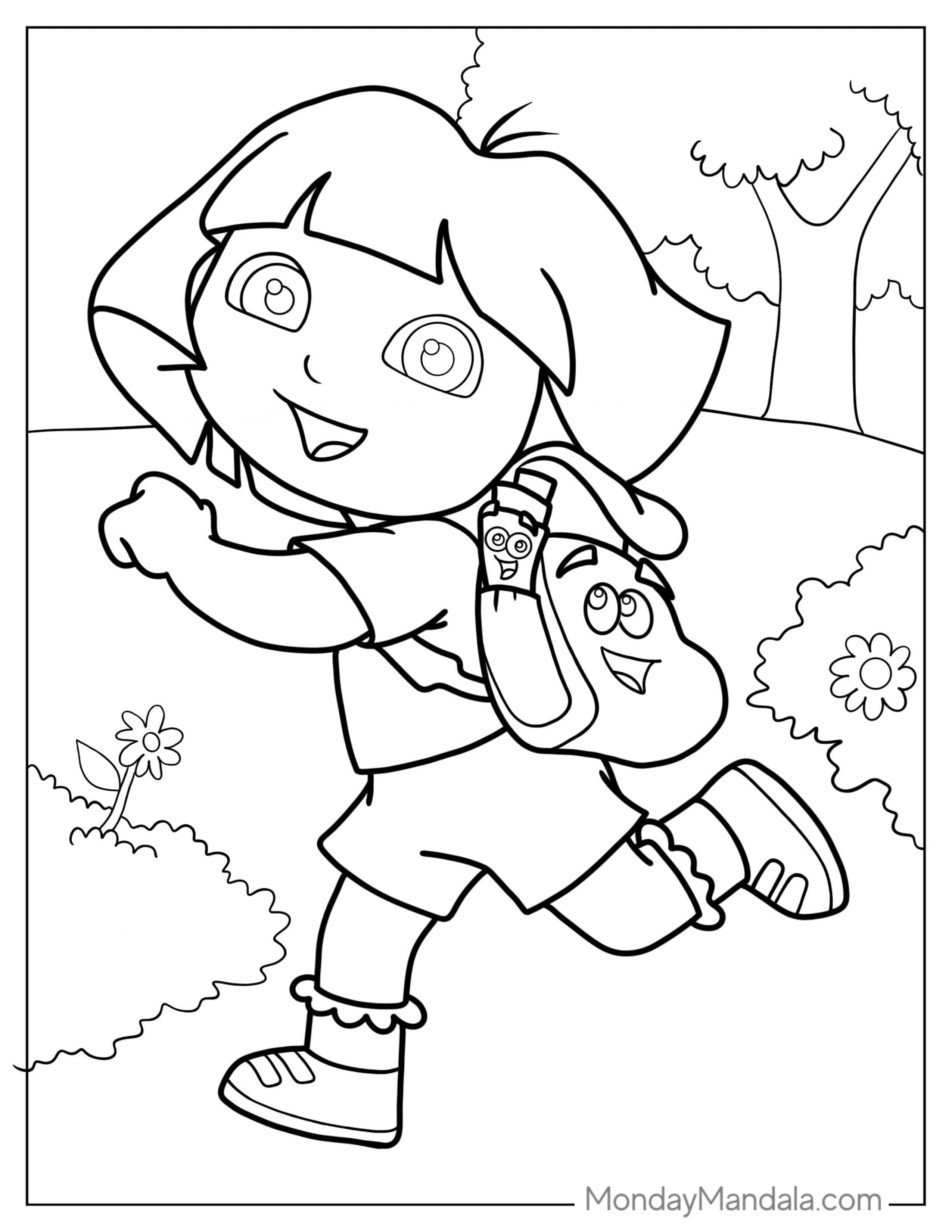Dora Exploring With Her Backpack And Map coloring page