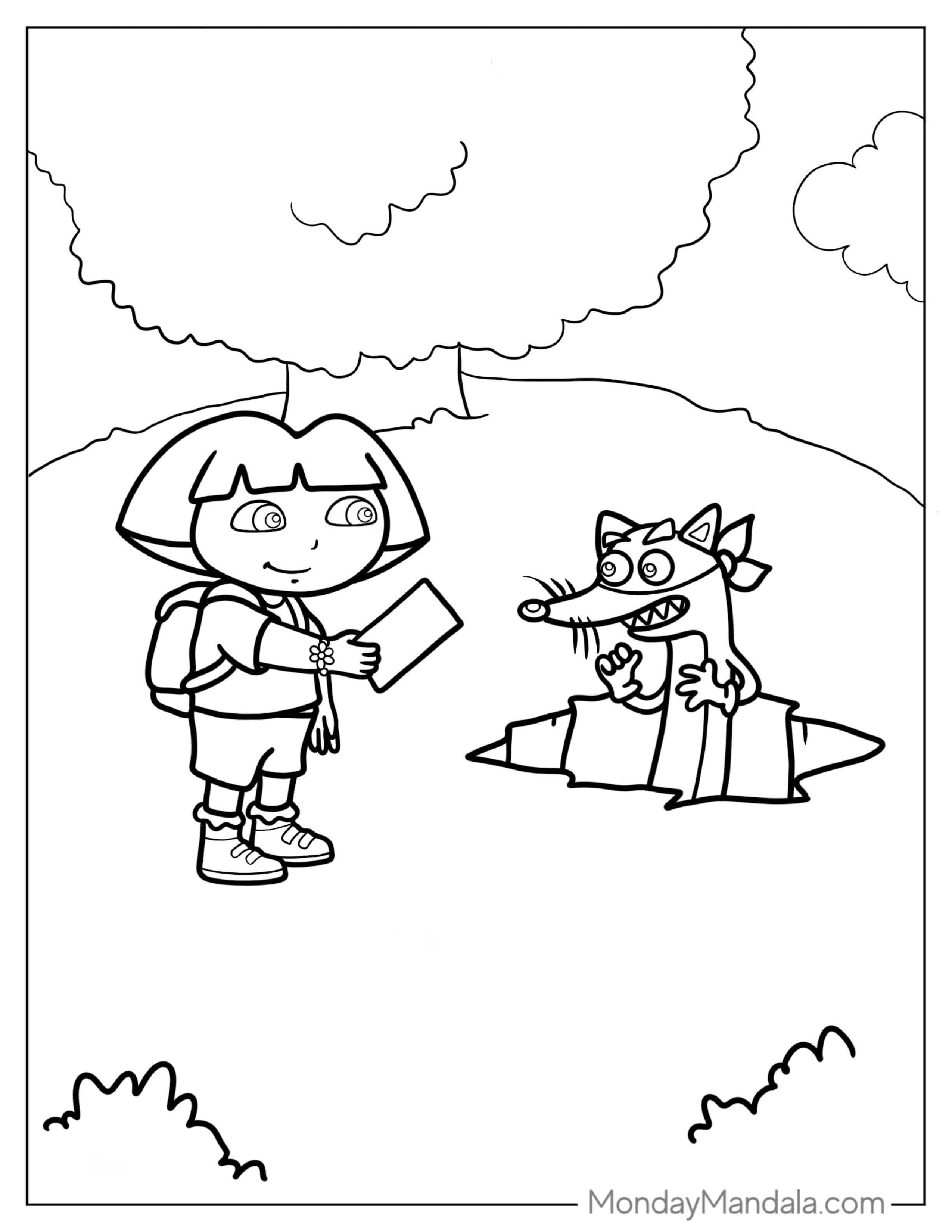 Dora Giving Note To Swiper coloring page