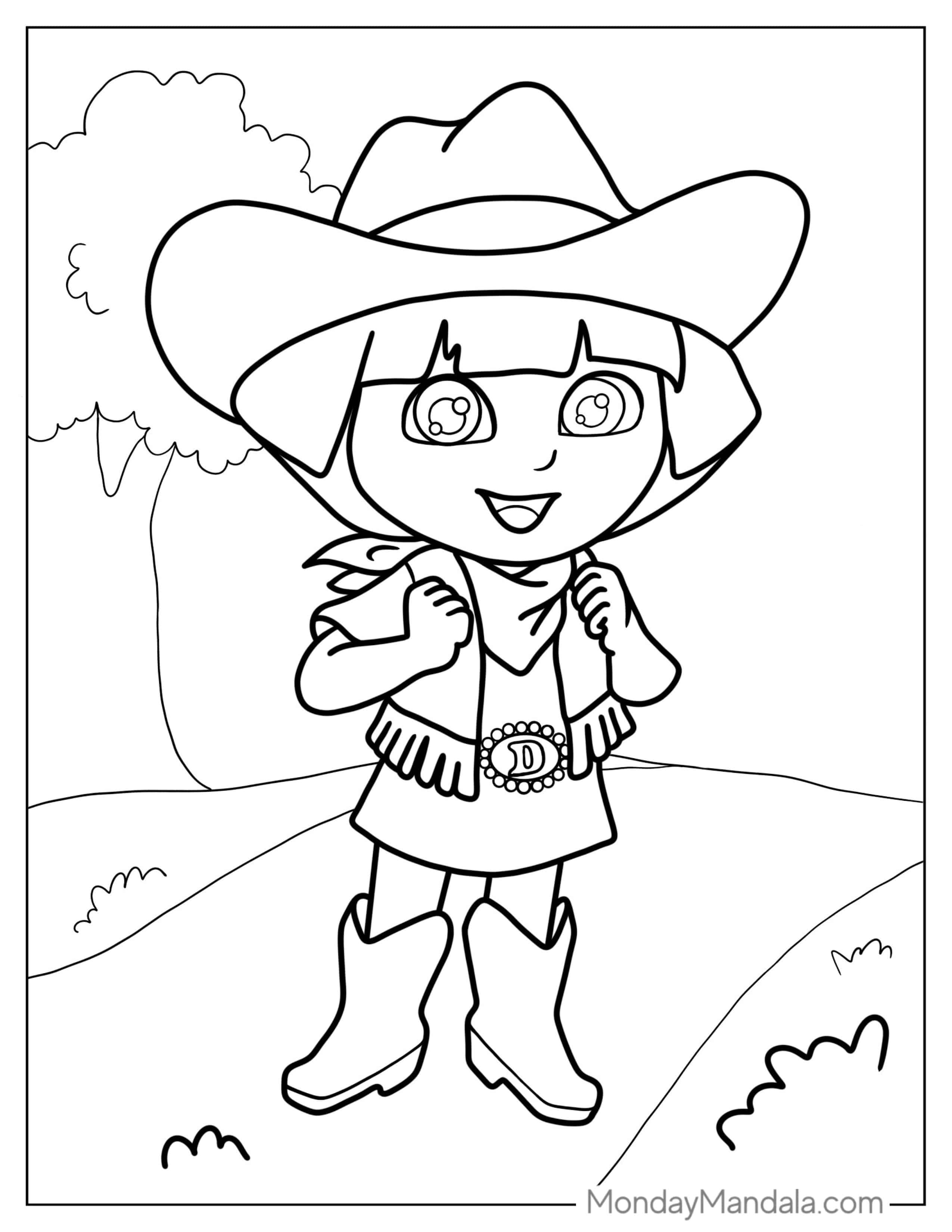 Dora The Explorer As a Cowgirl Coloring Page coloring page