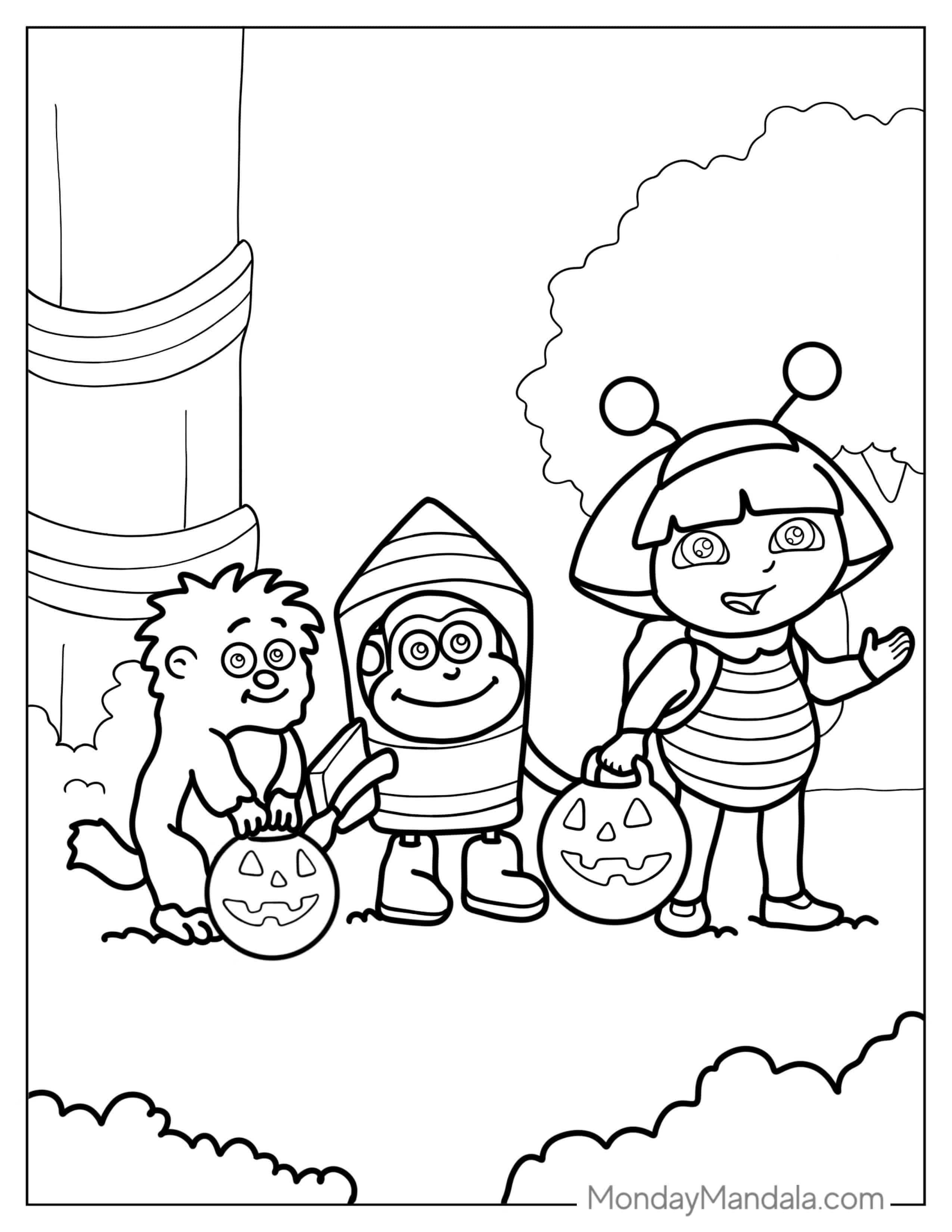 Halloween Themed Dora The Explorer Coloring Page coloring page