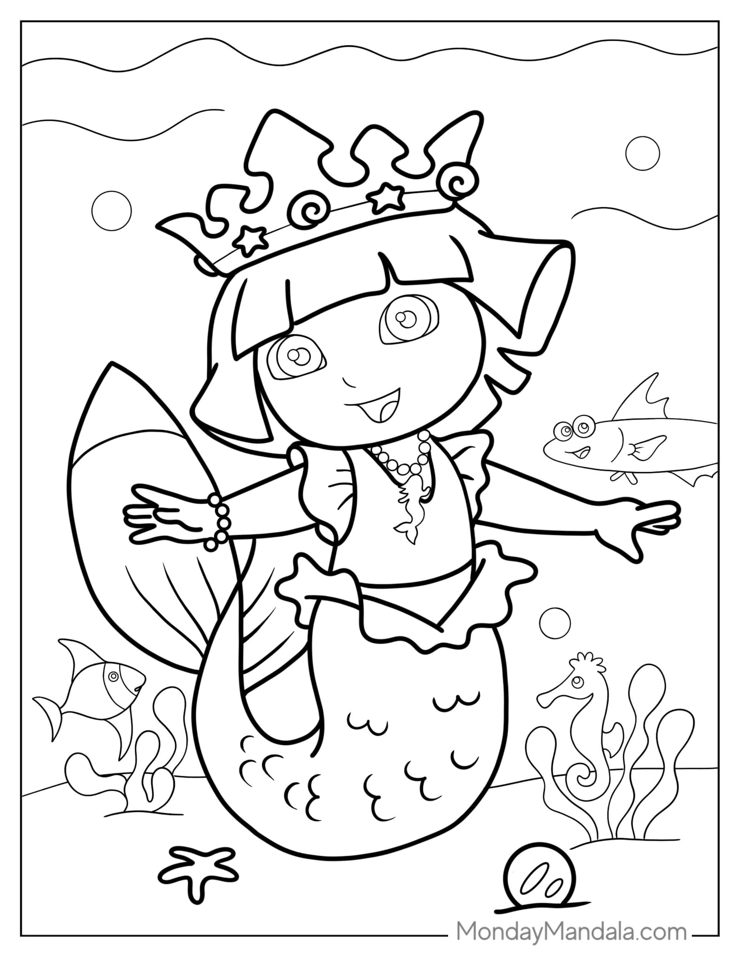 Princess Mermaid Dora Coloring Sheet coloring page