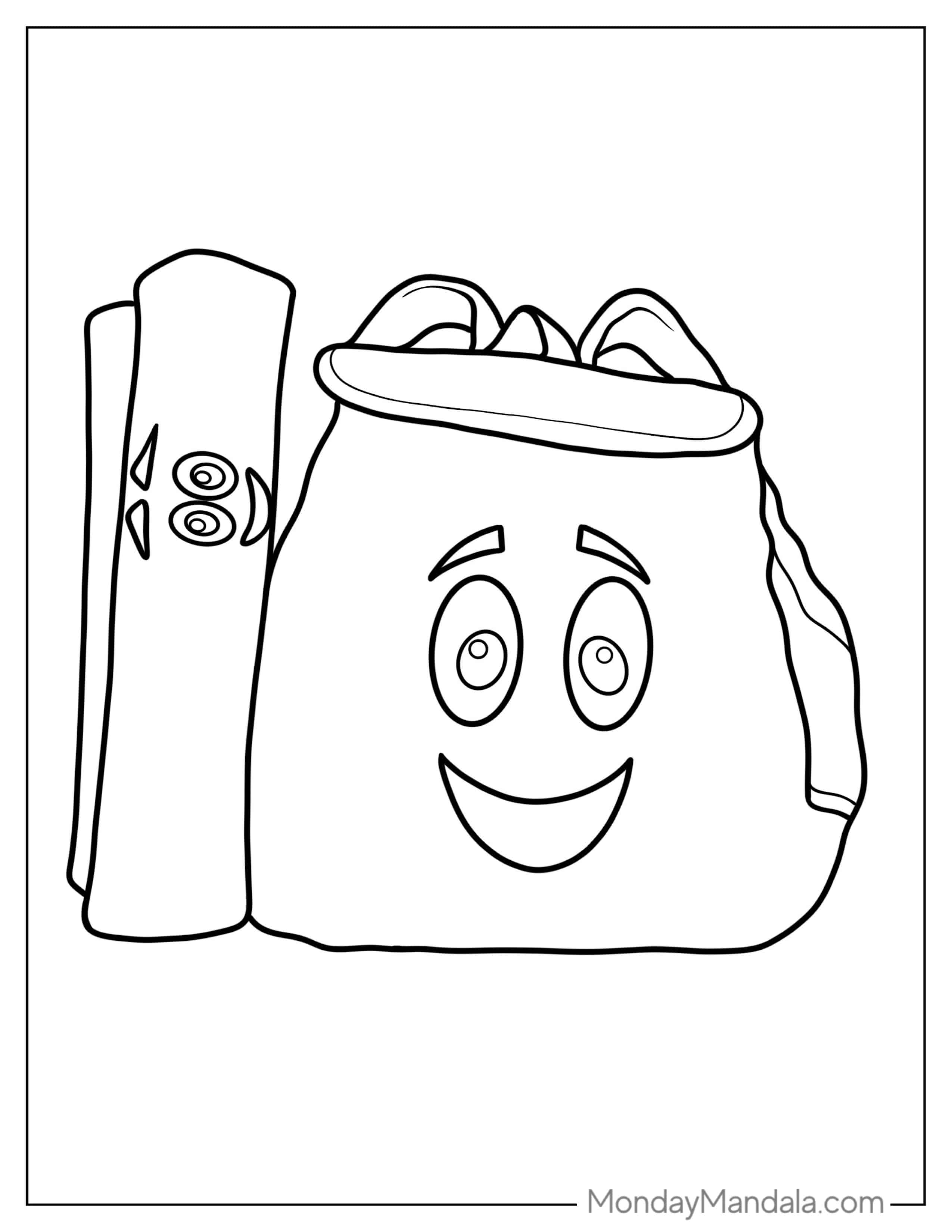 Simple Coloring Page Doras Map And Backpack coloring page