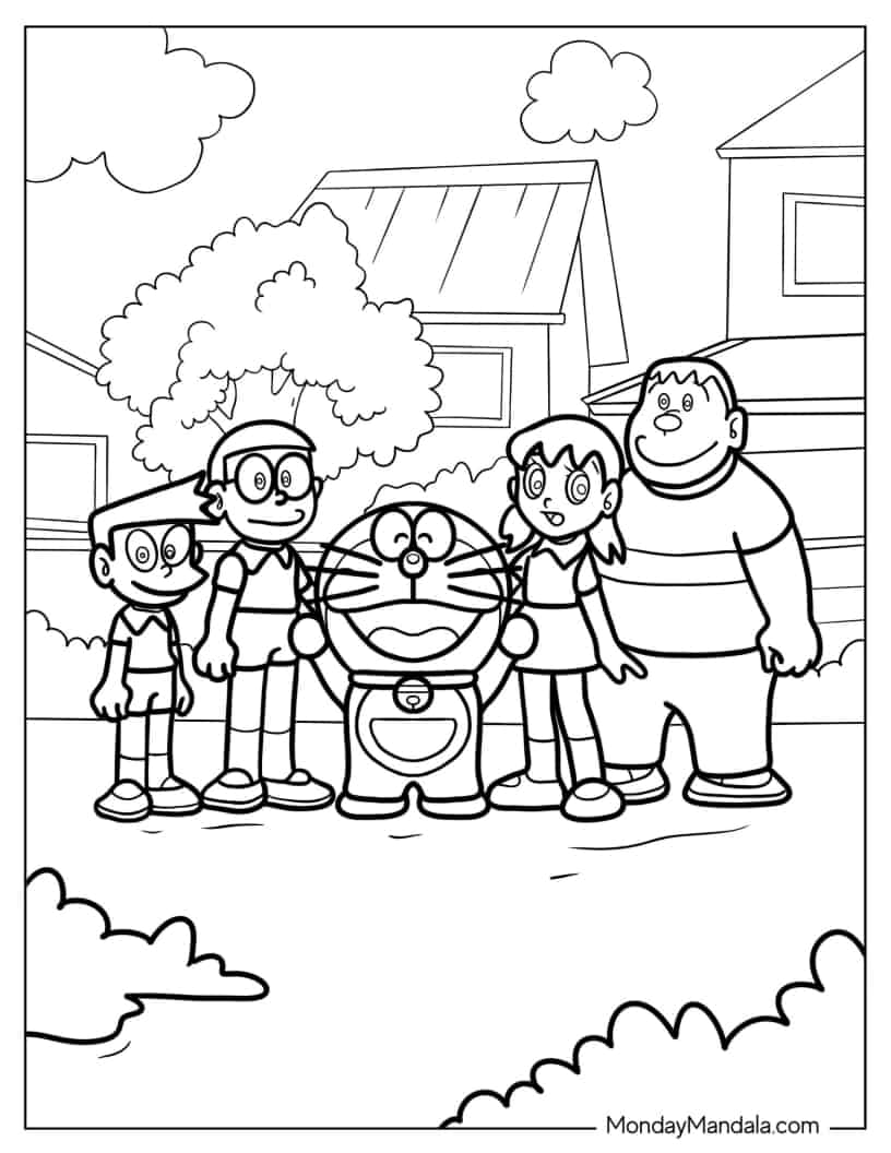 Easy Coloring Page Of Doraemon And Friends coloring page