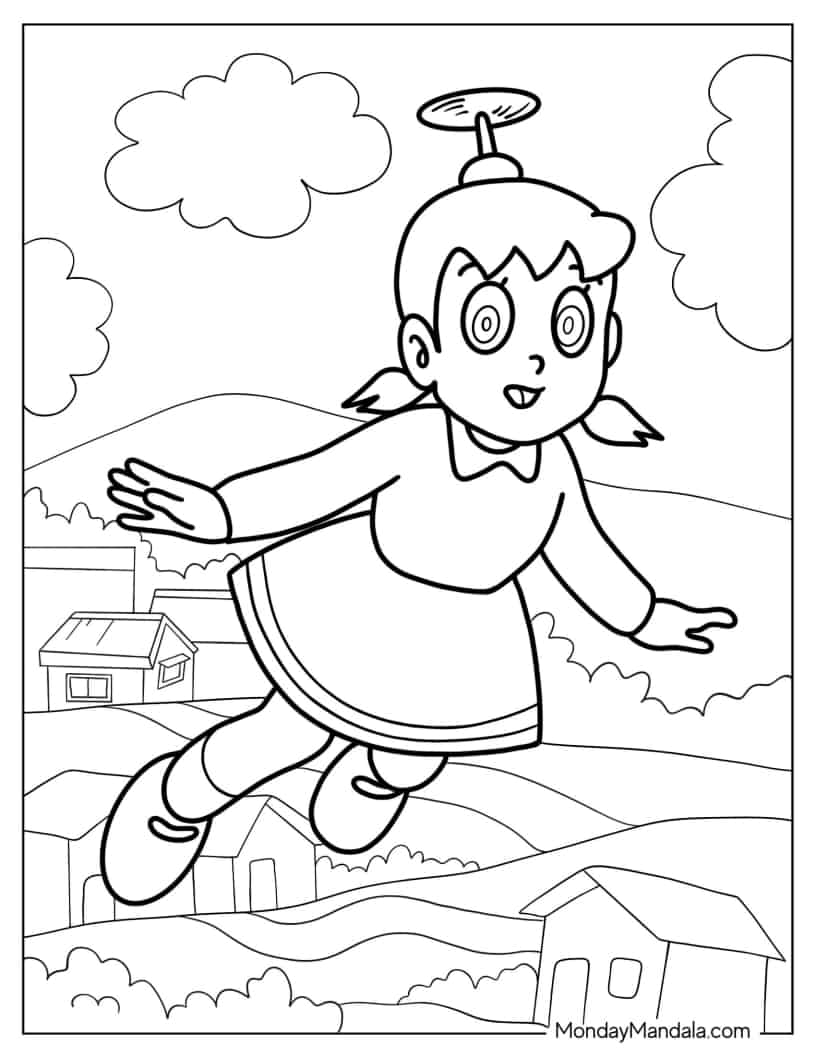 Shizuka Minamoto Wearing Take-Copter Coloring In coloring page