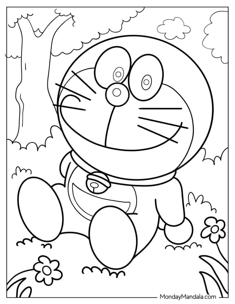 Simple Outline Of Doraemon For Kids coloring page